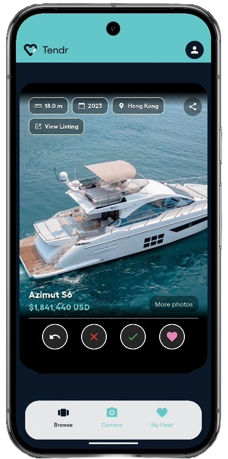Tendr app screenshot - Match with yachts